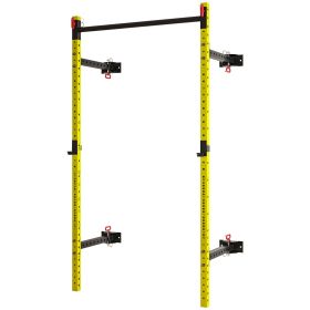 Soozier Folding Squat Rack with Pull Up Bar, Wall Mounted and Adjustable, 1000 Pounds Capacity Power Rack, Yellow