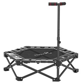 42" Foldable Mini Trampoline, Rebounder Trampoline with Adjustable Foam Handle for Indoor Outdoor Workout for Adults