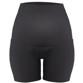 Women Maternity Shorts Seamless Pregnancy Underwear Shapewear Fitness Yoga Running Shorts High Waist Over The Belly Pants with Two Side Pockets (Option: BLK_S)